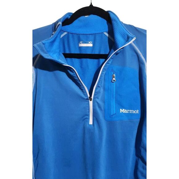 Marmot Shirt Men's Large Blue Two Tone Tech Lightweight ¼ Zip Pullover Baselayer - Picture 11 of 15